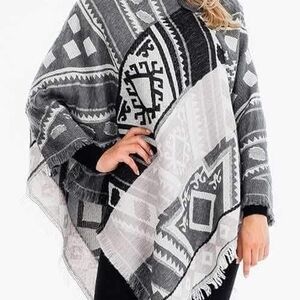 Gray and White Geometric Poncho